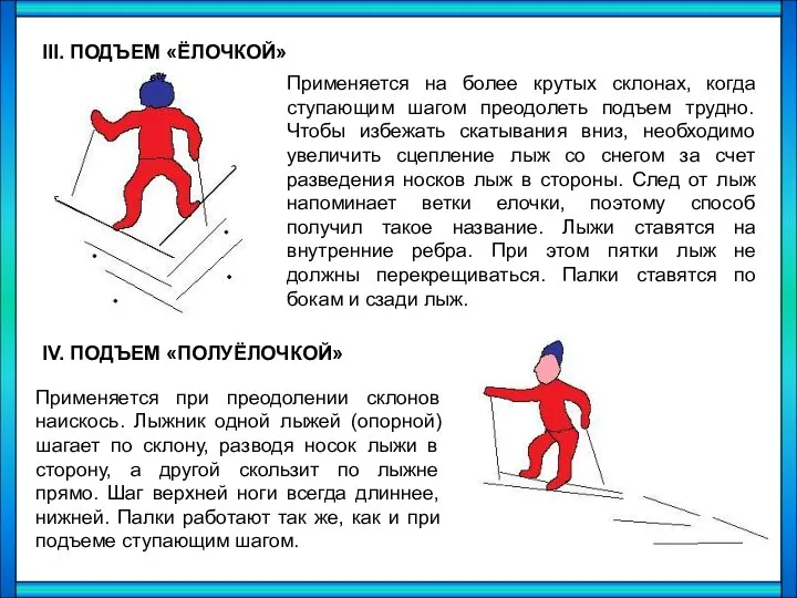 III. ПОДЪЕМ «ЁЛОЧКОЙ» Применяется на более крутых склонах, когда ступающим шагом