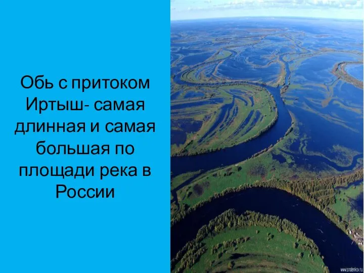 Обь с притоком Иртыш- самая длинная и самая большая по площади река в России