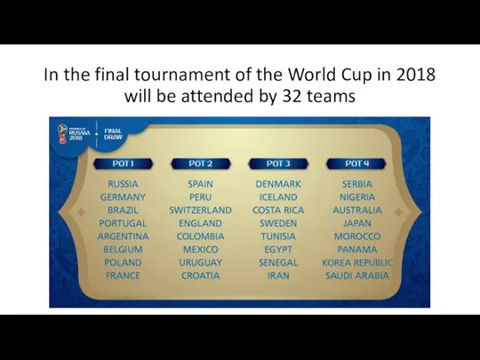 In the final tournament of the World Cup in 2018 will be attended by 32 teams