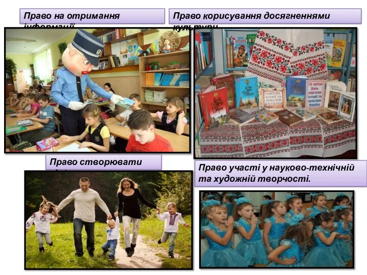 Право на отримання інформації. Право корисування досягненнями культури. Право створювати сім’ю.