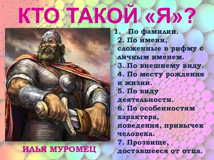 КТО ТАКОЙ «Я»? По фамилии. 2. По имени, сложенные в рифму