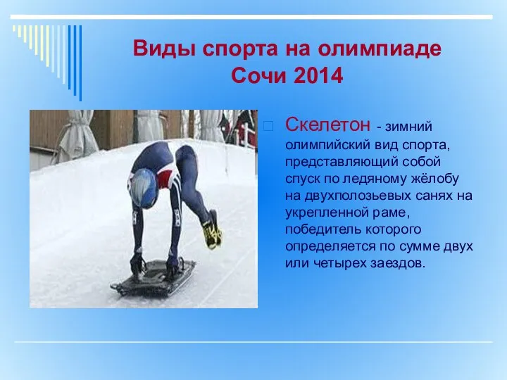 Виды спорта на олимпиаде Сочи 2014 Скелетон - зимний олимпийский вид