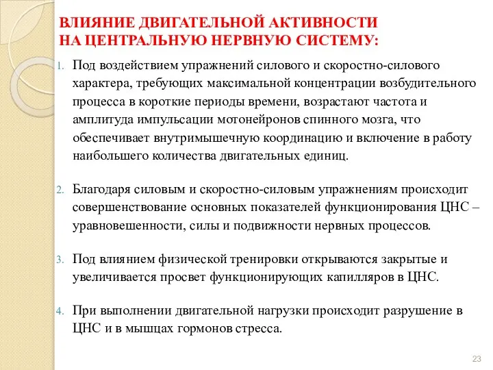 ВЛИЯНИЕ ДВИГАТЕЛЬНОЙ АКТИВНОСТИ НА ЦЕНТРАЛЬНУЮ НЕРВНУЮ СИСТЕМУ: Под воздействием упражнений силового