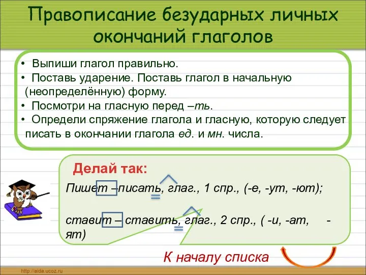 Правописание безударных личных окончаний глаголов Выпиши глагол правильно. Поставь ударение. Поставь