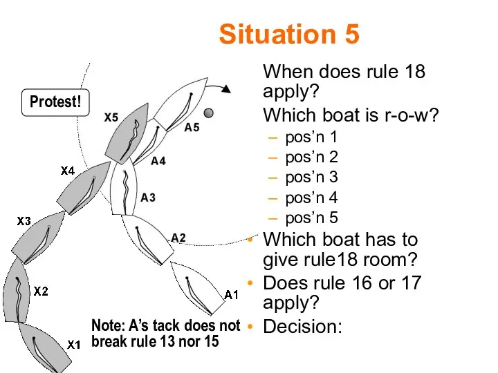 Situation 5 When does rule 18 apply? Which boat is r-o-w?