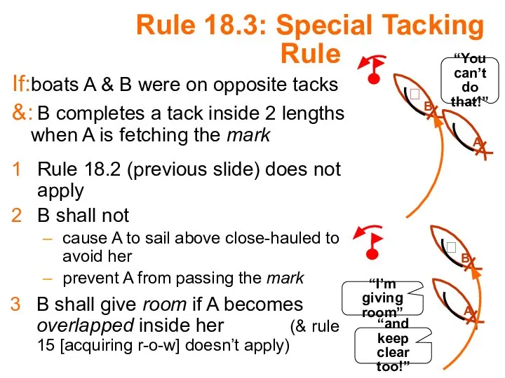 Rule 18.3: Special Tacking Rule If: boats A & B were