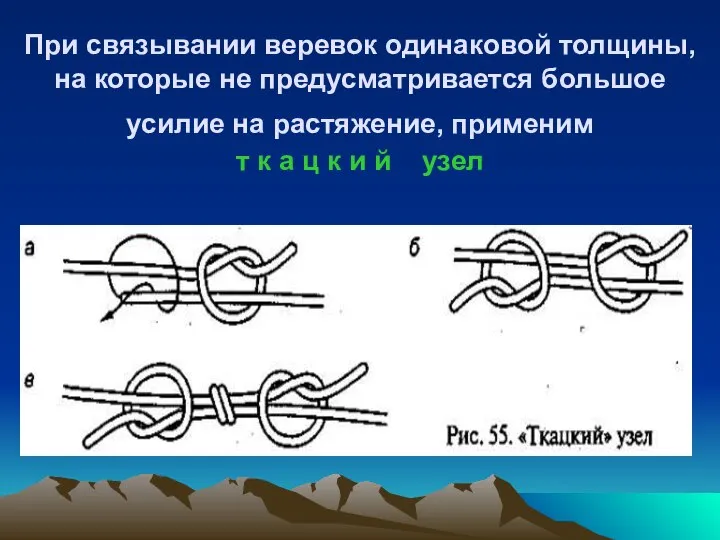 При связывании веревок одинаковой толщины, на которые не предусматривается большое усилие