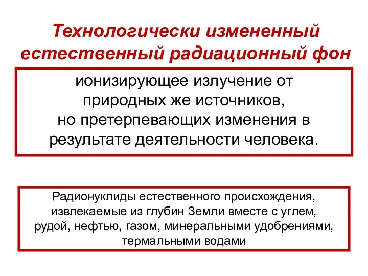 Технологически измененный естественный радиационный фон ионизирующее излучение от природных же источников,