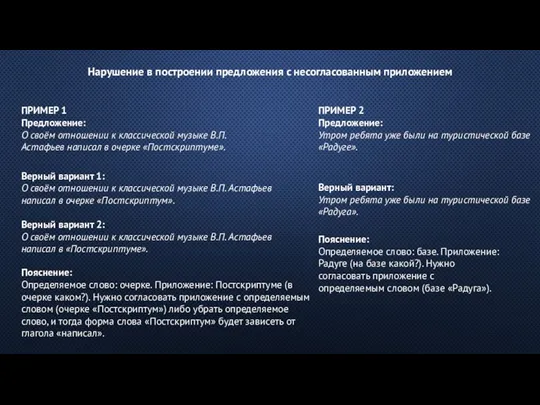 Нарушение в построении предложения с несогласованным приложением ПРИМЕР 1 Предложение: О