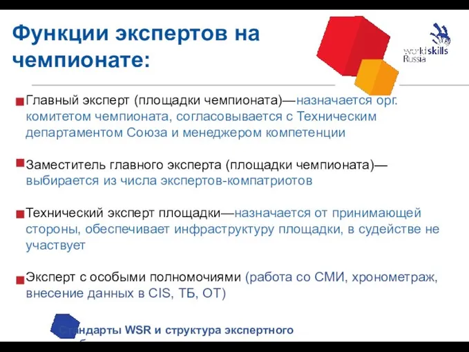 Функции экспертов на чемпионате: Стандарты WSR и структура экспертного сообщества Главный