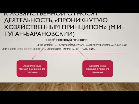 К ХОЗЯЙСТВЕННОЙ ОТНОСЯТ ДЕЯТЕЛЬНОСТЬ, «ПРОНИКНУТУЮ ХОЗЯЙСТВЕННЫМ ПРИНЦИПОМ» (М.И. ТУГАН-БАРАНОВСКИЙ) ХОЗЯЙСТВЕННЫЙ ПРИНЦИП,