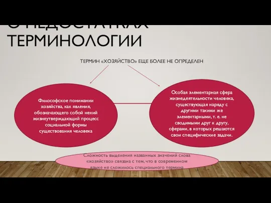 О НЕДОСТАТКАХ ТЕРМИНОЛОГИИ ТЕРМИН «ХОЗЯЙСТВО» ЕЩЕ БОЛЕЕ НЕ ОПРЕДЕЛЕН Философское понимании