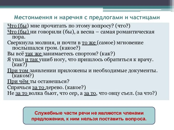 Местоимения и наречия с предлогами и частицами Что (бы) мне прочитать