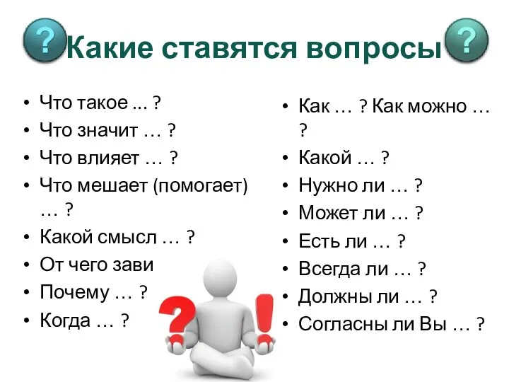 Какие ставятся вопросы Что такое ... ? Что значит … ?