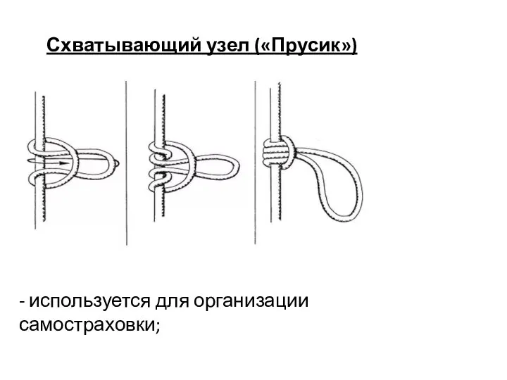 Схватывающий узел («Прусик») - используется для организации самостраховки;