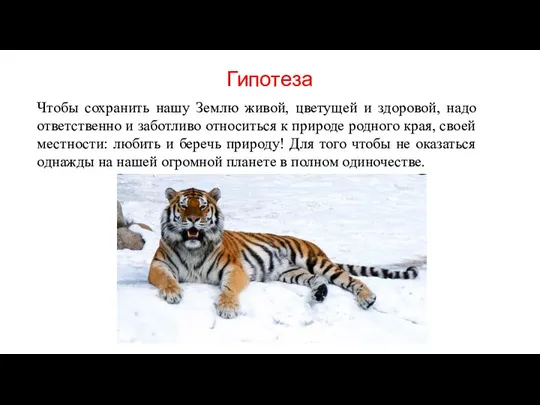 Гипотеза Чтобы сохранить нашу Землю живой, цветущей и здоровой, надо ответственно