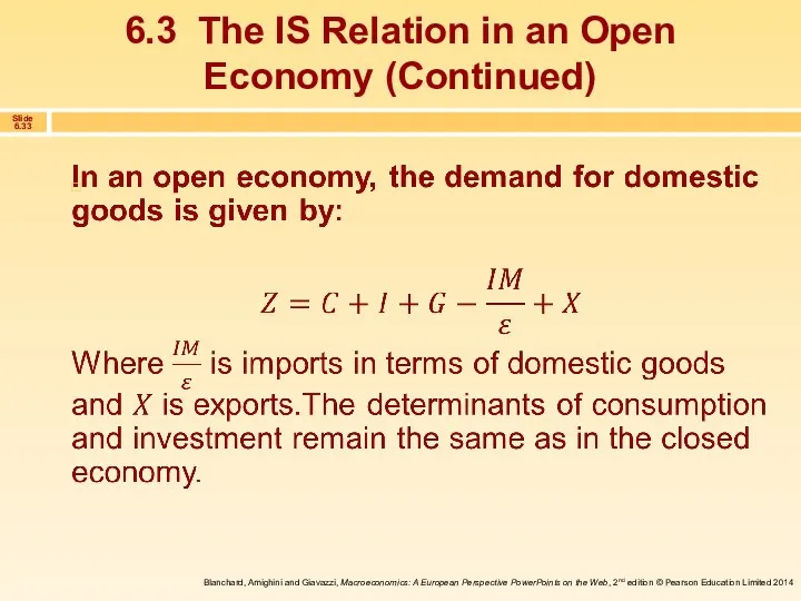 6.3 The IS Relation in an Open Economy (Continued)