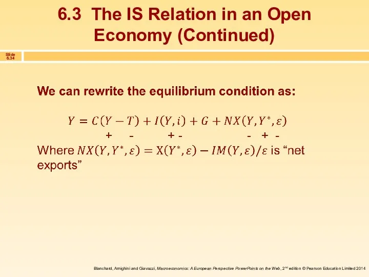 6.3 The IS Relation in an Open Economy (Continued)