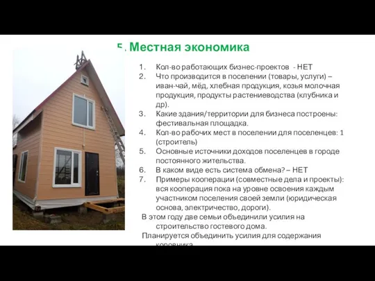 Кол-во работающих бизнес-проектов - НЕТ Что производится в поселении (товары, услуги)