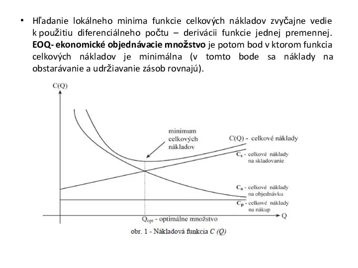 Hľadanie lokálneho minima funkcie celkových nákladov zvyčajne vedie k použitiu diferenciálneho