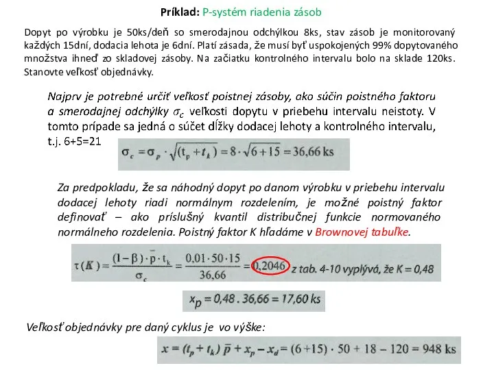 Dopyt po výrobku je 50ks/deň so smerodajnou odchýlkou 8ks, stav zásob