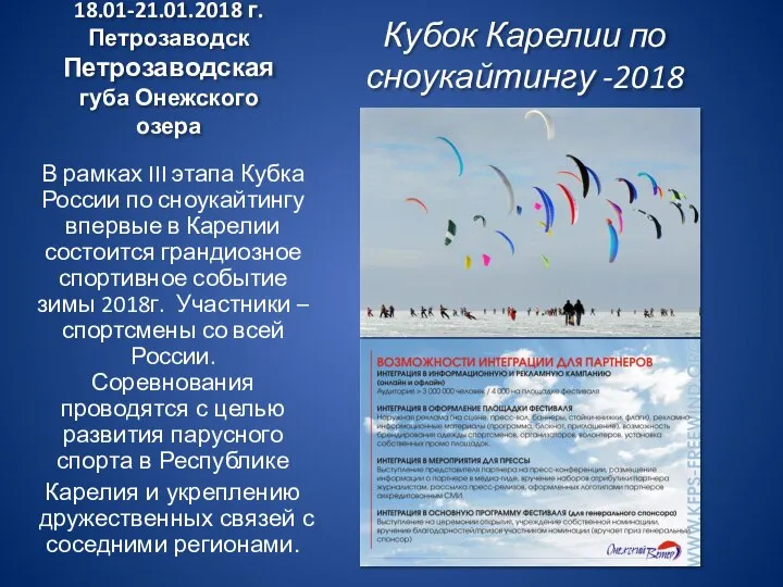 18.01-21.01.2018 г.Петрозаводск Петрозаводская губа Онежского озера Кубок Карелии по сноукайтингу -2018