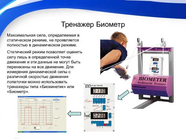 Тренажер Биометр Максимальная сила, определяемая в статическом режиме, не проявляется полностью