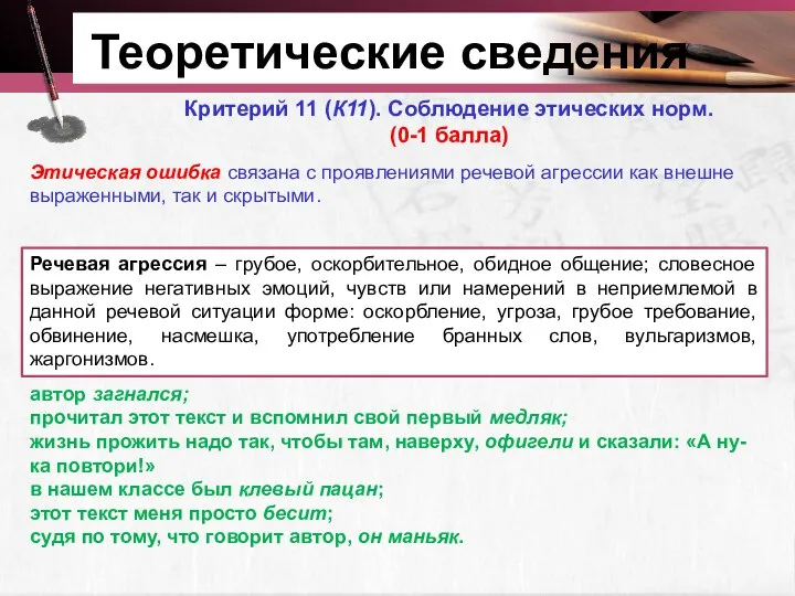 Теоретические сведения Критерий 11 (К11). Соблюдение этических норм. (0-1 балла) Этическая