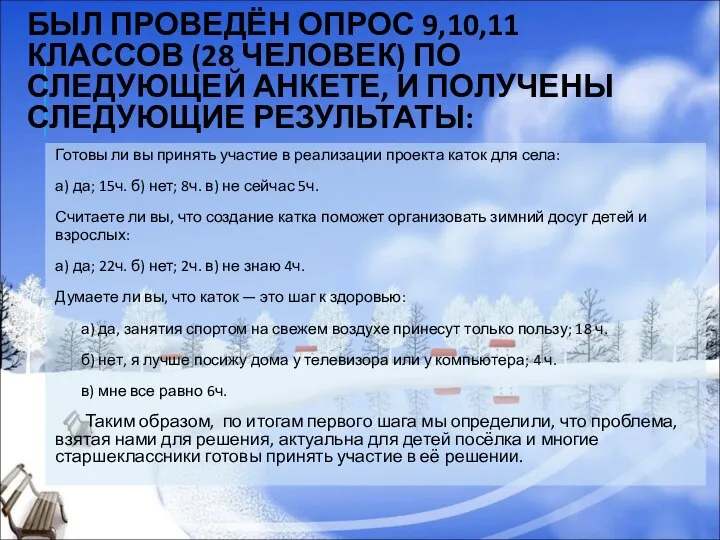 БЫЛ ПРОВЕДЁН ОПРОС 9,10,11 КЛАССОВ (28 ЧЕЛОВЕК) ПО СЛЕДУЮЩЕЙ АНКЕТЕ, И