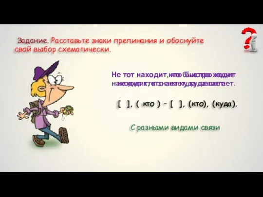 Задание. Расставьте знаки препинания и обоснуйте свой выбор схематически. Не тот