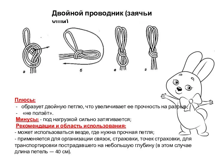 Плюсы: образует двойную петлю, что увеличивает ее прочность на разрыв; «не