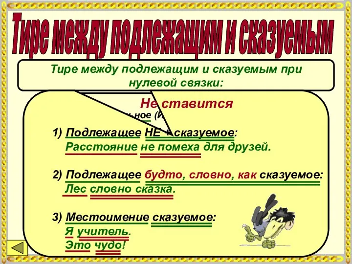 Тире между подлежащим и сказуемым Тире между подлежащим и сказуемым при