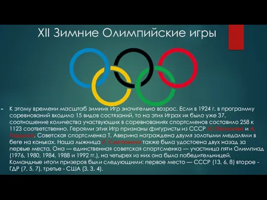 XII Зимние Олимпийские игры К этому времени масштаб зимних Игр значительно