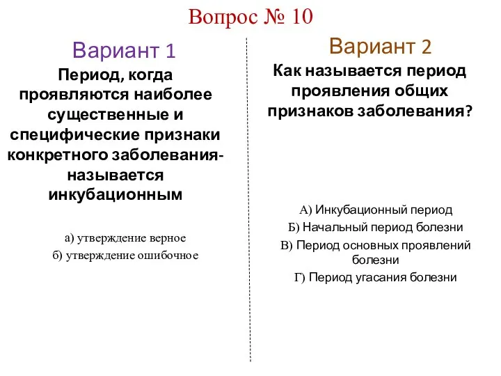 Вариант 1 Вариант 2 Вопрос № 10 Период, когда проявляются наиболее