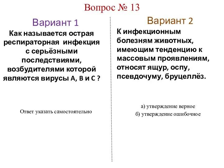 Вариант 1 Вариант 2 Вопрос № 13 Как называется острая респираторная