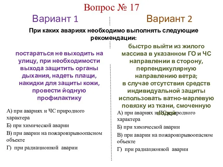 Вариант 1 Вариант 2 Вопрос № 17 постараться не выходить на