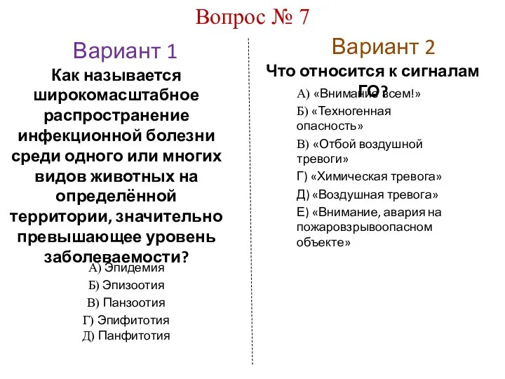 Вариант 1 Вариант 2 Вопрос № 7 Как называется широкомасштабное распространение