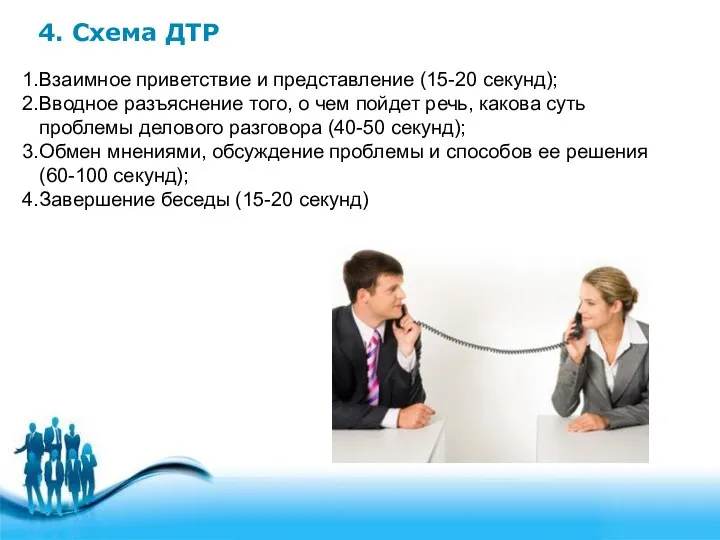 4. Схема ДТР Взаимное приветствие и представление (15-20 секунд); Вводное разъяснение