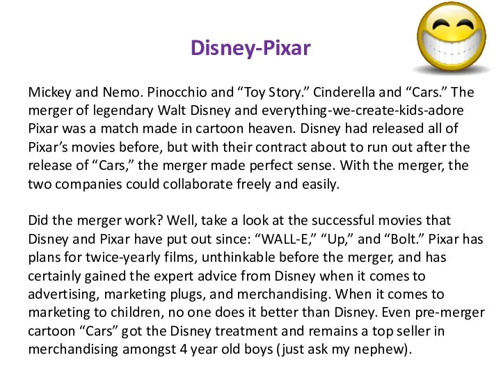 Disney-Pixar Mickey and Nemo. Pinocchio and “Toy Story.” Cinderella and “Cars.”