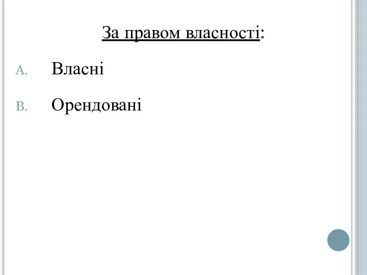 За правом власності: Власні Орендовані