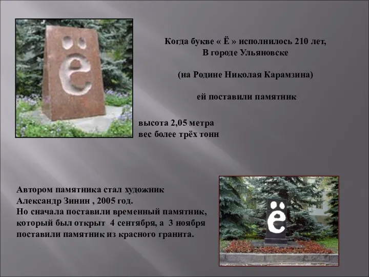 Когда букве « Ё » исполнилось 210 лет, В городе Ульяновске