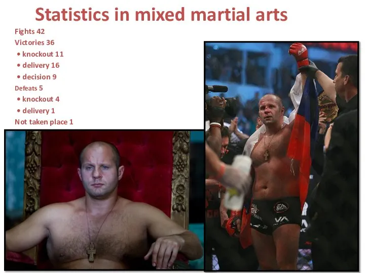 Statistics in mixed martial arts Fights 42 Victories 36 • knockout