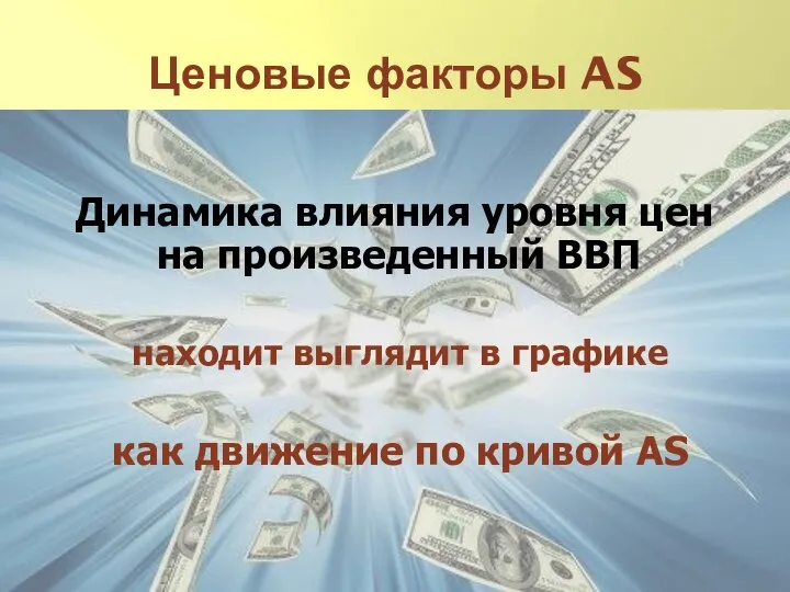 Ценовые факторы AS Динамика влияния уровня цен на произведенный ВВП находит