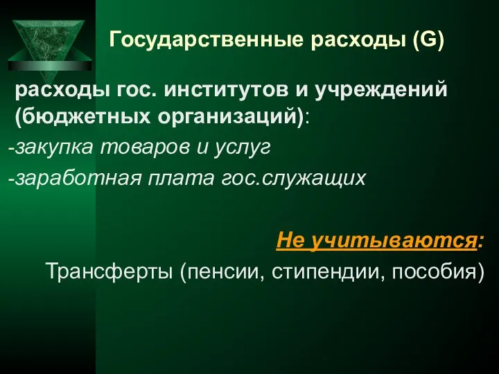 Государственные расходы (G) расходы гос. институтов и учреждений (бюджетных организаций): закупка