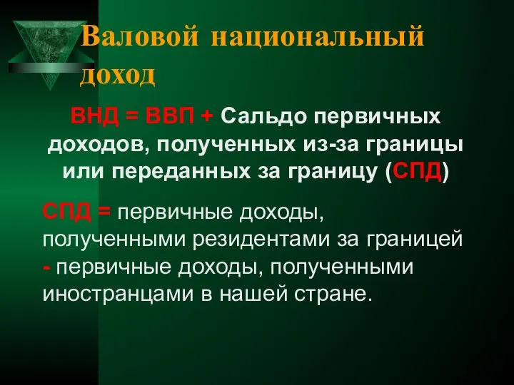 ВНД = ВВП + Сальдо первичных доходов, полученных из-за границы или