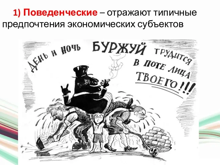 1) Поведенческие – отражают типичные предпочтения экономических субъектов