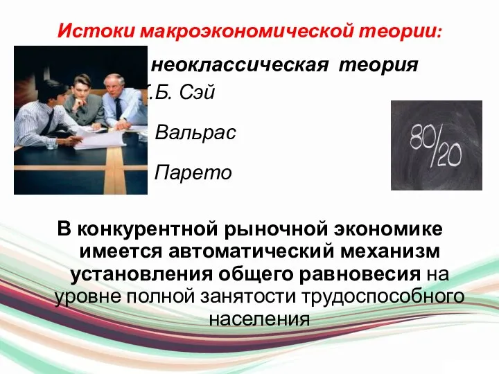 Истоки макроэкономической теории: ** * неоклассическая теория Ж.Б. Сэй Л. Вальрас