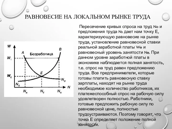 РАВНОВЕСИЕ НА ЛОКАЛЬНОМ РЫНКЕ ТРУДА Пересечение кривых спроса на труд No