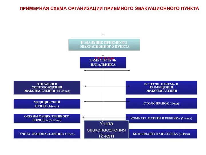 ПРИМЕРНАЯ СХЕМА ОРГАНИЗАЦИИ ПРИЕМНОГО ЭВАКУАЦИОННОГО ПУНКТА НАЧАЛЬНИК ПРИЕМНОГО ЭВАКУАЦИОННОГО ПУНКТА ЗАМЕСТИТЕЛЬ