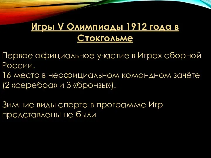 Игры V Олимпиады 1912 года в Стокгольме Первое официальное участие в